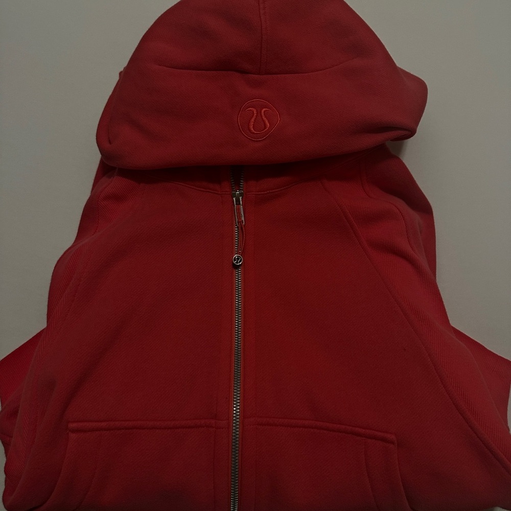 Lululemon Pink Red Salmon Color Full-Zip Boxy Crop Hoodie